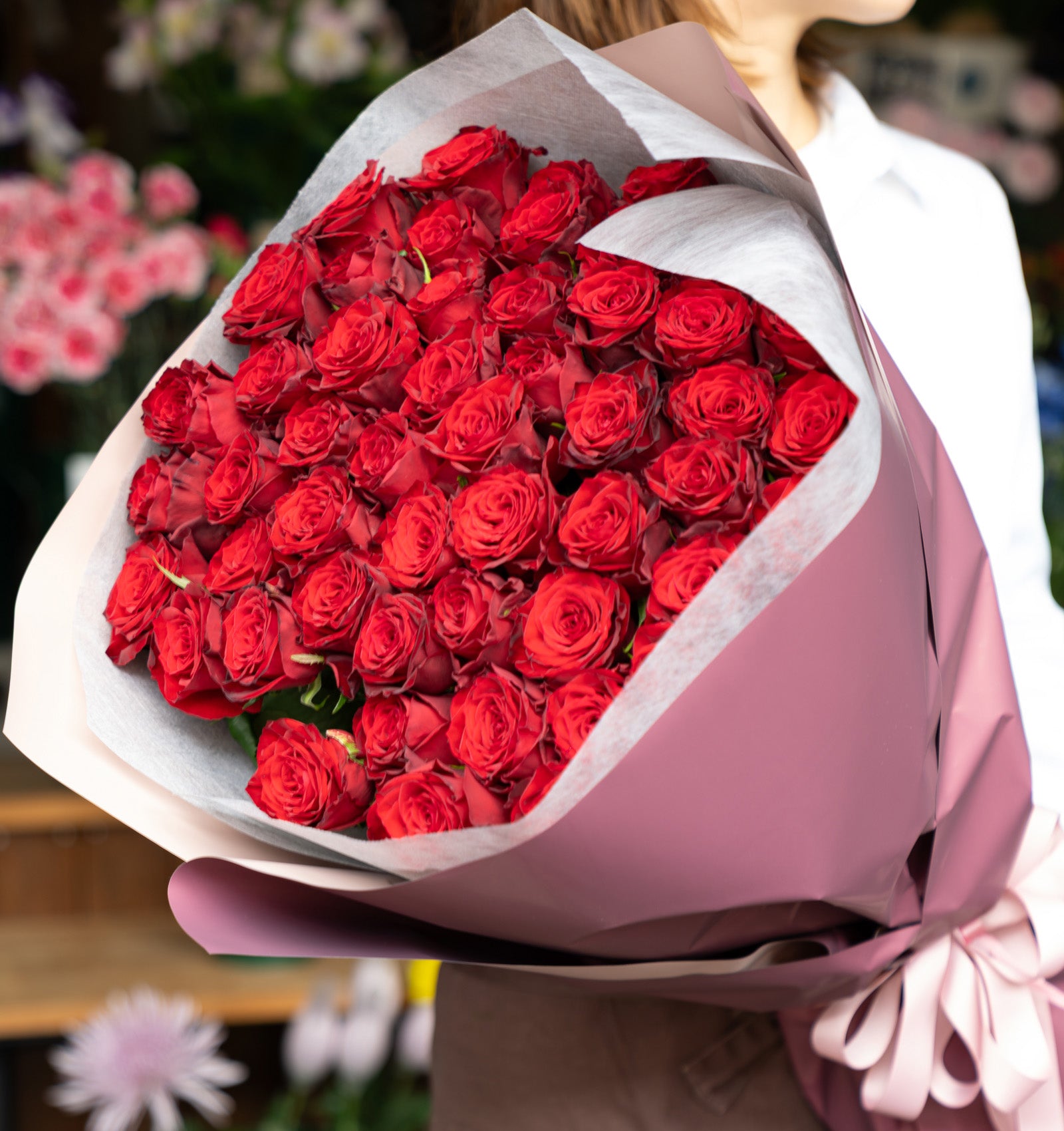 プロポーズブーケ 赤バラ 50本